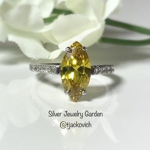 LAST ONE! Size 4: Yellow CZ Marquise Sterling Ring